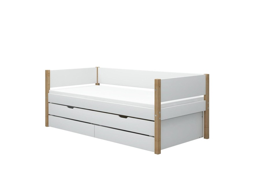 Best FLEXA Bedbank Met Onderschuifbed En 2 Laden White/Oak