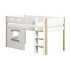 New FLEXA Halfhoogslaper, Rechte Ladder En Boomhut Bedfronten, Eiken Frame White/Oak