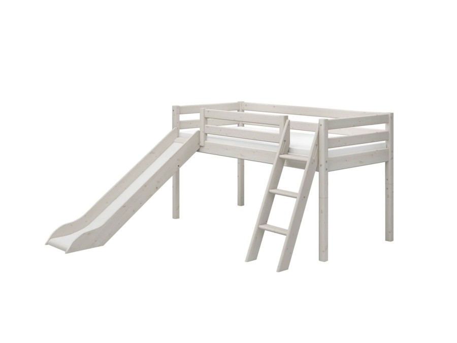 Online FLEXA Halfhoogslaper M. Glijbaan En Schuine Ladder White Washed Pine