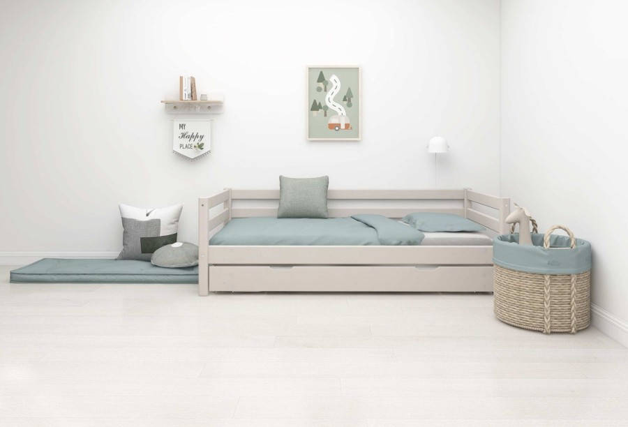 New FLEXA Eenpersoonsbed Met Uitschuifbaar Bed Grey Washed Pine