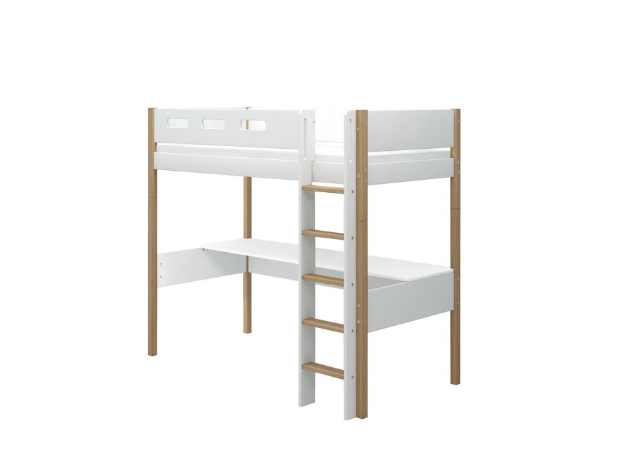 Hot FLEXA Hoogslaper Met Rechte Ladder En Bureau White/Oak