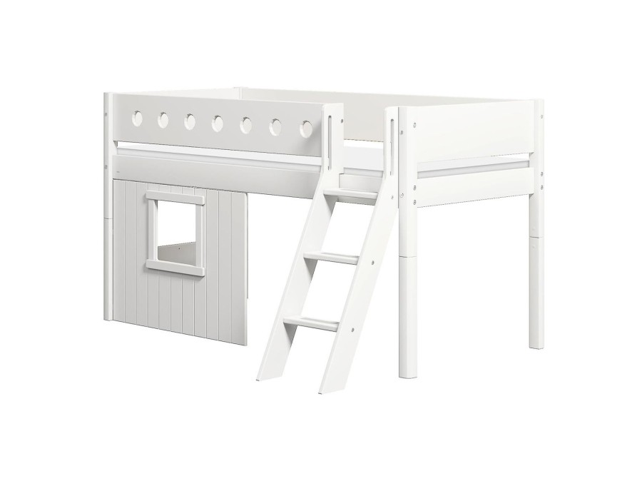 New FLEXA Halfhoogslaper, Schuine Ladder En Boomhut Bedfronten, Wit Frame White