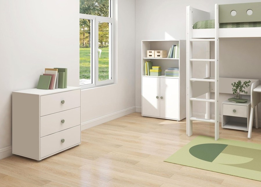 Clearance FLEXA Midi-Boekenkast, 2 Deuren White/Natural Green