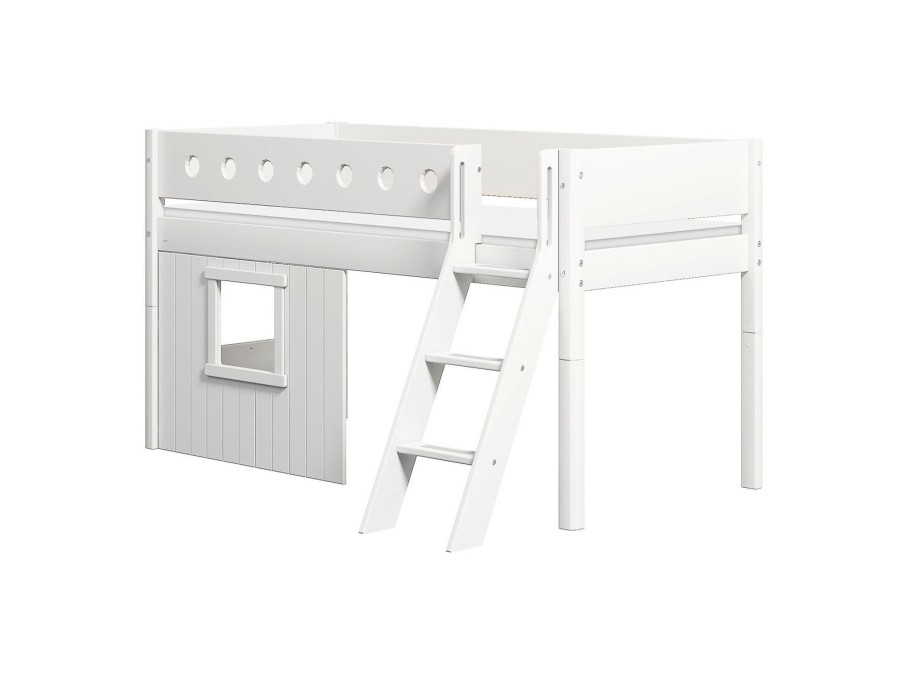 Hot FLEXA Halfhoogslaper, Schuine Ladder En Boomhut Bedfronten, Wit Frame White