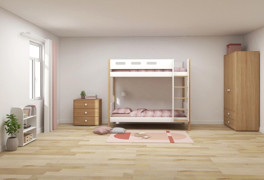 Hot FLEXA Stapelbed, Extra Hoogte White/Oak