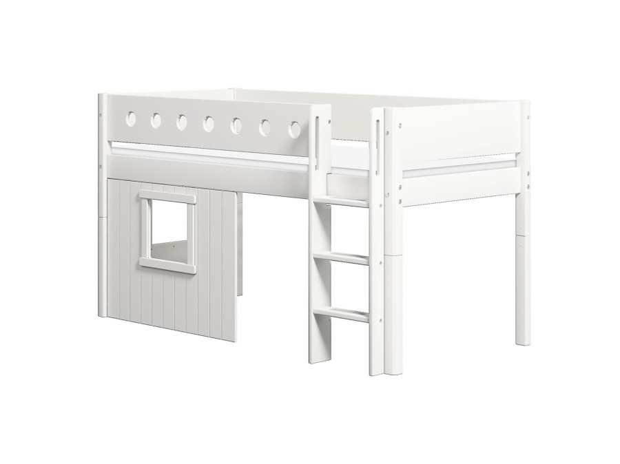 Online FLEXA Halfhoogslaper, Rechte Ladder En Boomhut Bedfronten, Wit Frame White