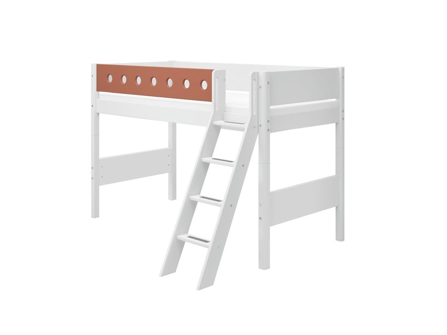 New FLEXA Verhoogde Halfhoogslaper M. Schuine Ladder White/Blush