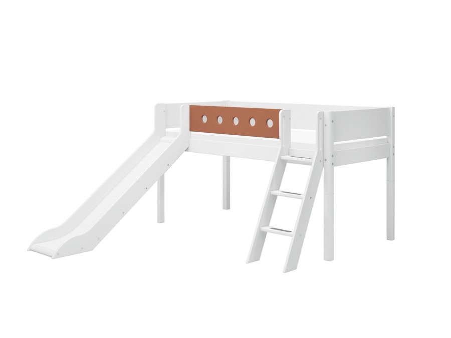 Online FLEXA Halfhoogslaper M. Schuine Ladder En Glijbaan White/Blush