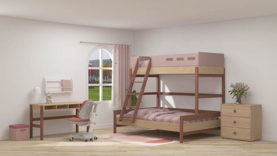 Clearance FLEXA Familiebed Met Schuine Ladder Cherry/Oak