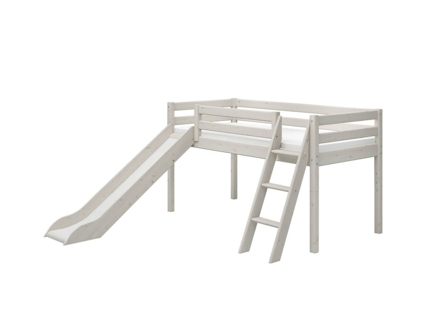 Hot FLEXA Halfhoogslaper M. Glijbaan En Schuine Ladder White Washed Pine