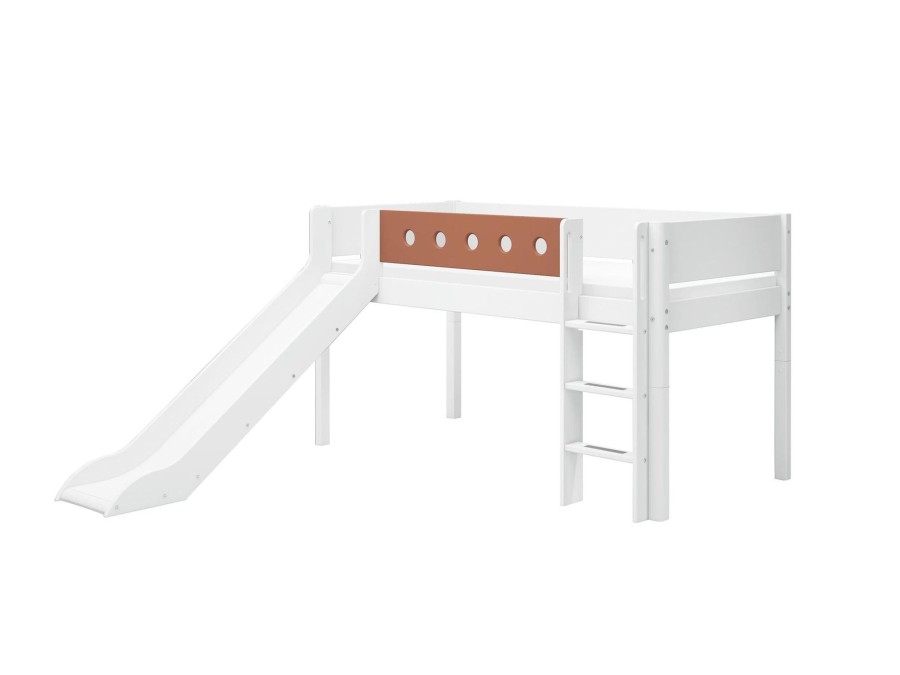 Clearance FLEXA Halfhoogslaper M. Rechte Ladder En Glijbaan White/Blush