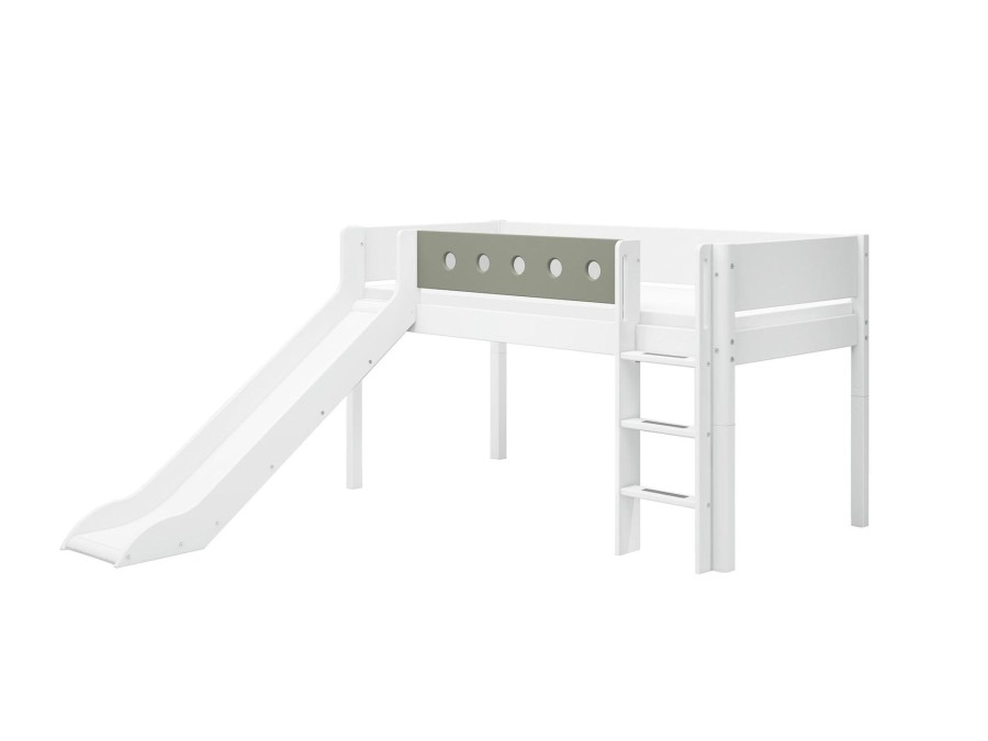 New FLEXA Halfhoogslaper M. Rechte Ladder En Glijbaan White/Natural Green