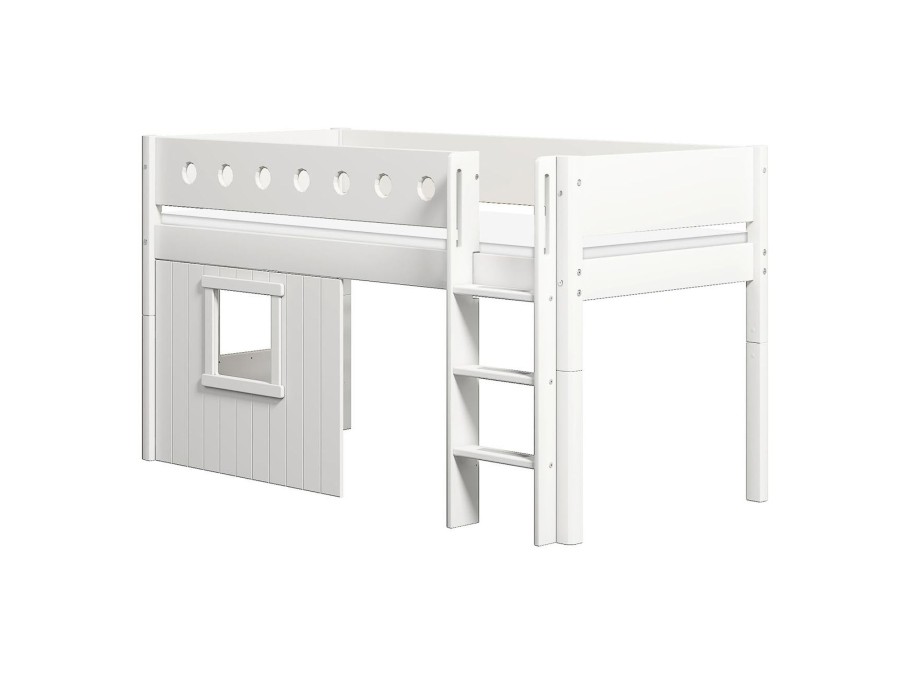 New FLEXA Halfhoogslaper, Rechte Ladder En Boomhut Bedfronten, Wit Frame White