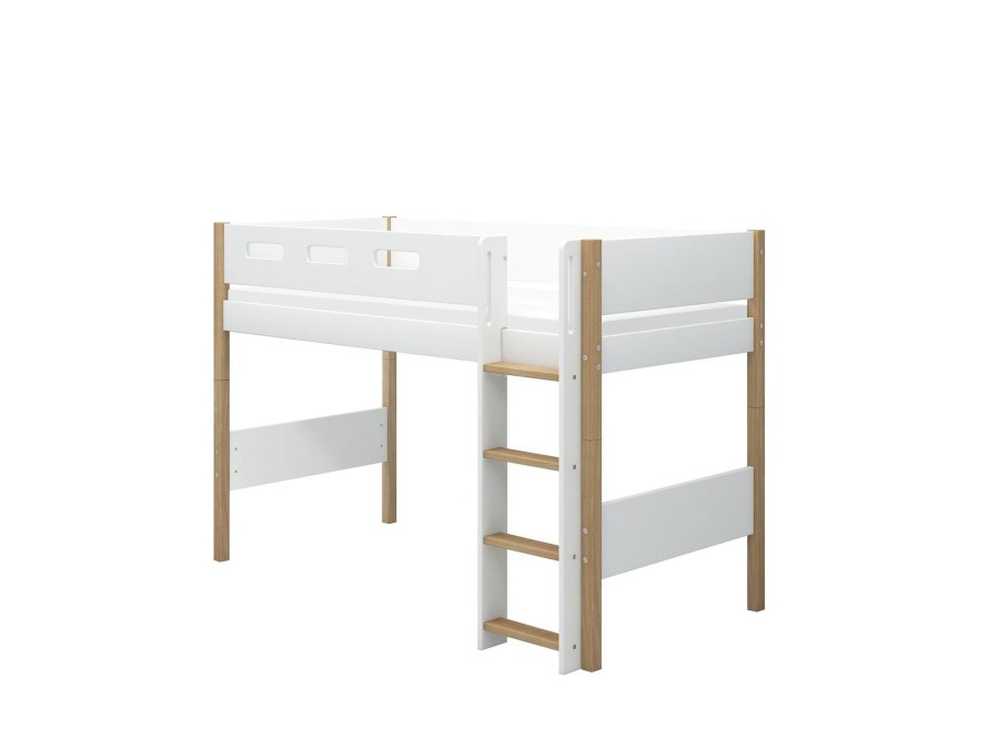 Clearance FLEXA Verhoogde Halfhoogslaper M. Rechte Ladder White/Oak