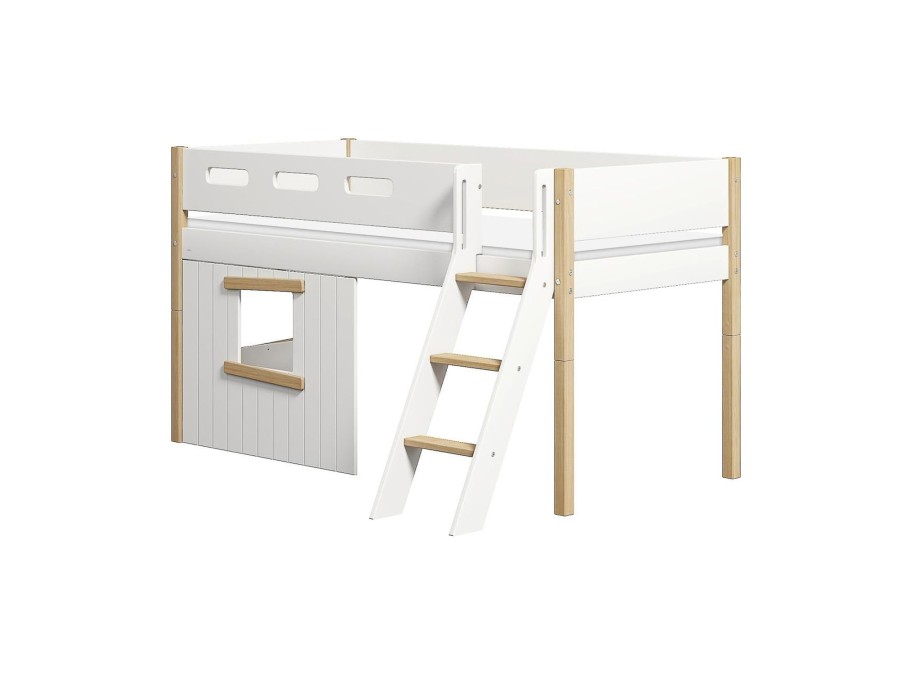 Best FLEXA Halfhoogslaper, Schuine Ladder En Boomhut Bedfronten, Eiken Frame White/Oak