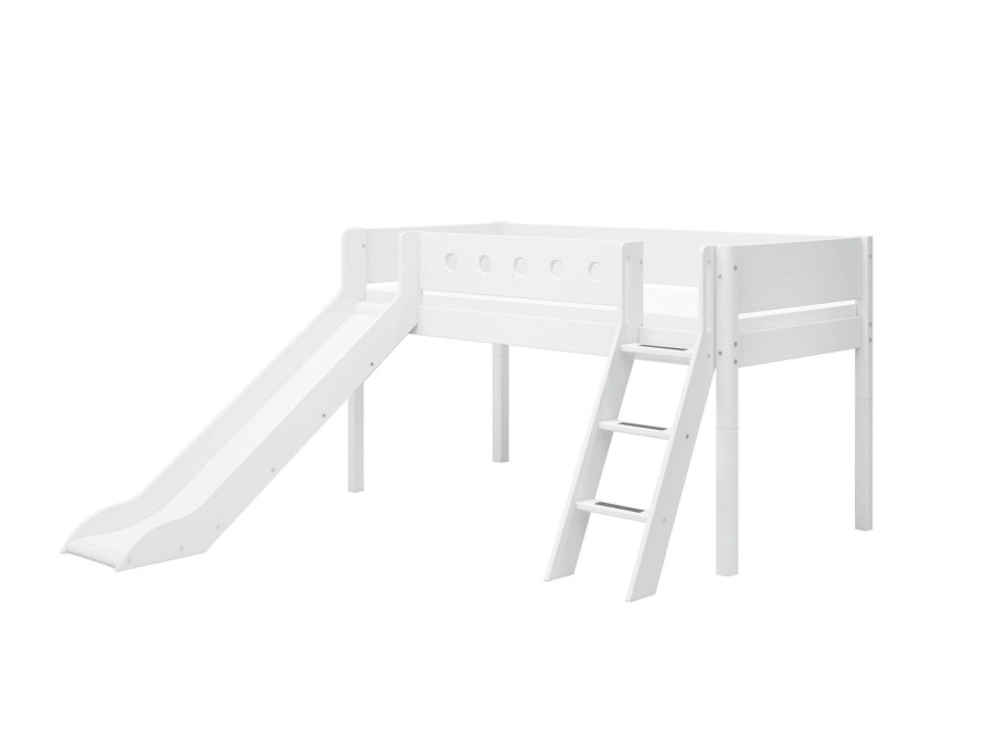 Hot FLEXA Halfhoogslaper M. Schuine Ladder En Glijbaan White