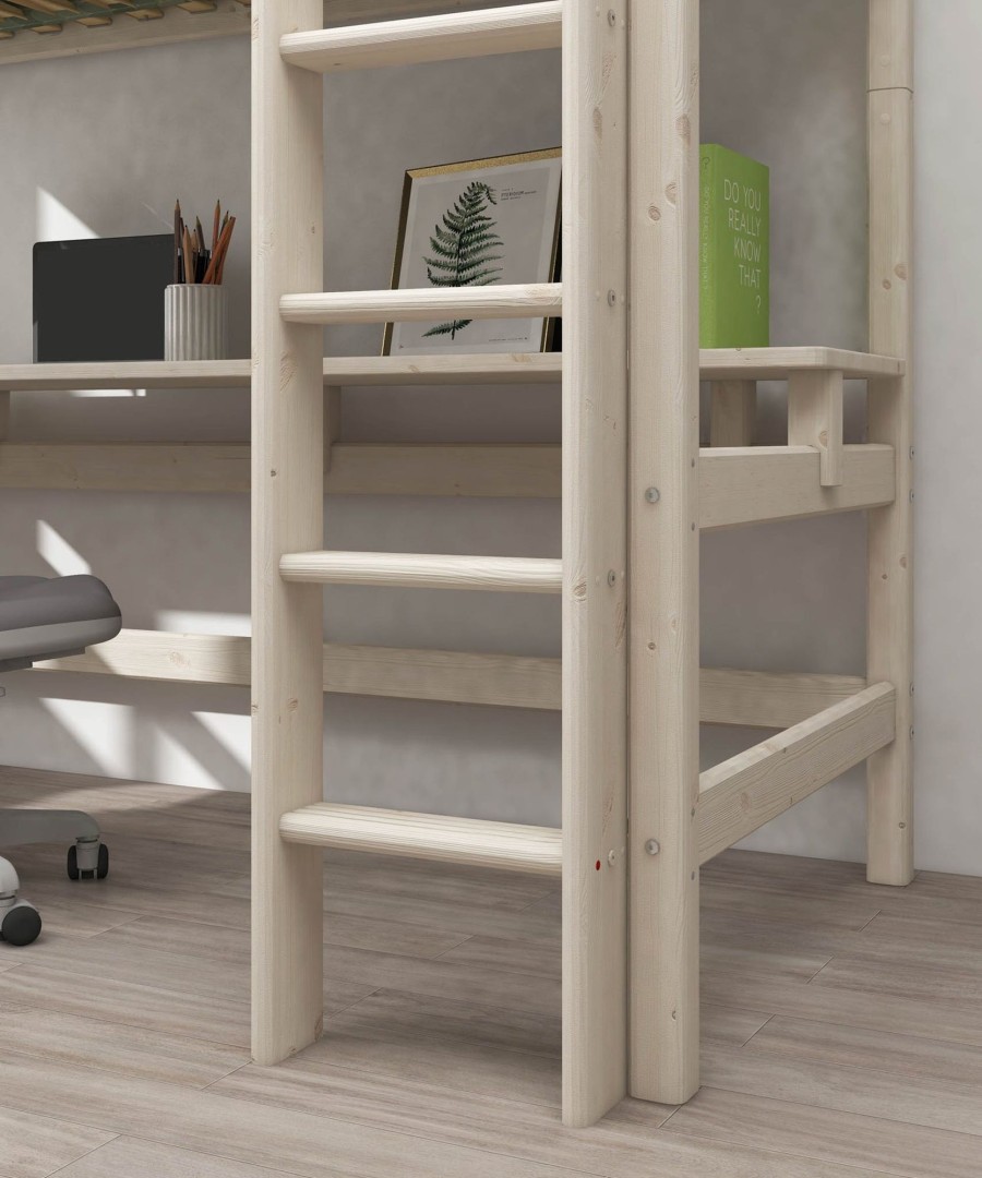 Hot FLEXA Hoogslaper Met Rechte Ladder En Bureau White Washed Pine