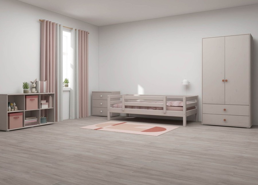 Hot FLEXA Eenpersoonsbed Met Gecentreerde Uitvalbeveiliging Grey Washed Pine