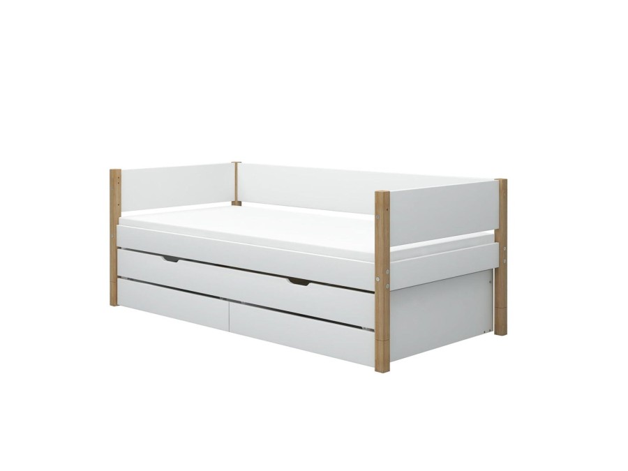 Hot FLEXA Bedbank Met Onderschuifbed En 2 Laden White/Oak