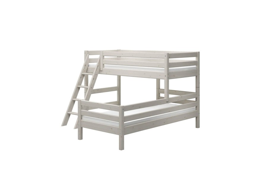 New FLEXA Verhoogde Halfhoogslaper M. Schuine Ladder White Washed Pine