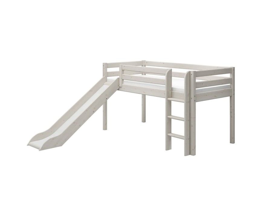 Hot FLEXA Halfhoogslaper M. Rechte Ladder En Glijbaan White Washed Pine