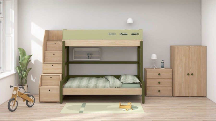 Clearance FLEXA Familiebed Met Trap Kiwi/Oak