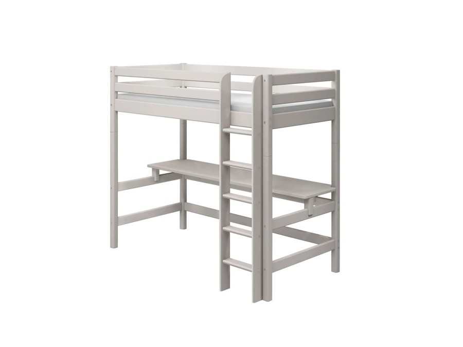 New FLEXA Hoogslaper Met Rechte Ladder En Bureau Grey Washed Pine