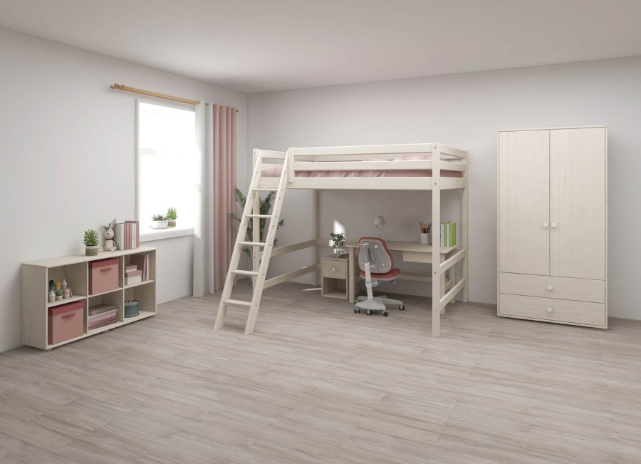 Best FLEXA Hoogslaper Met Schuine Ladder White Washed Pine