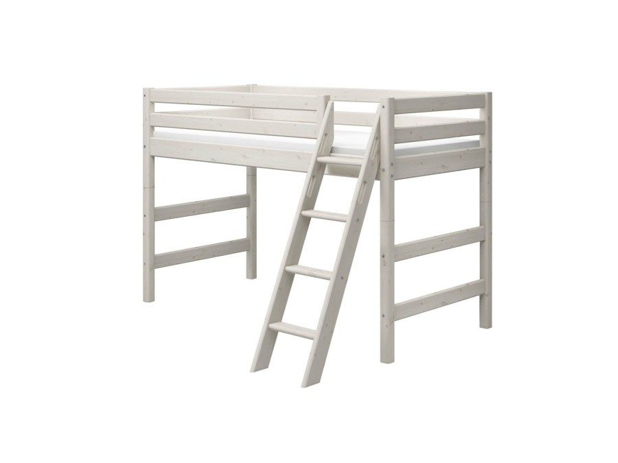 Hot FLEXA Verhoogde Halfhoogslaper M. Schuine Ladder White Washed Pine