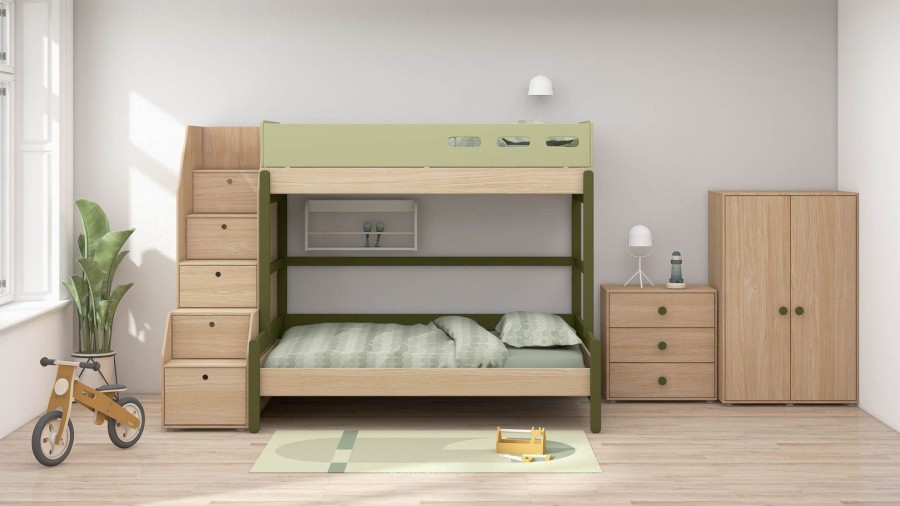 Clearance FLEXA Familiebed Met Trap Kiwi/Oak