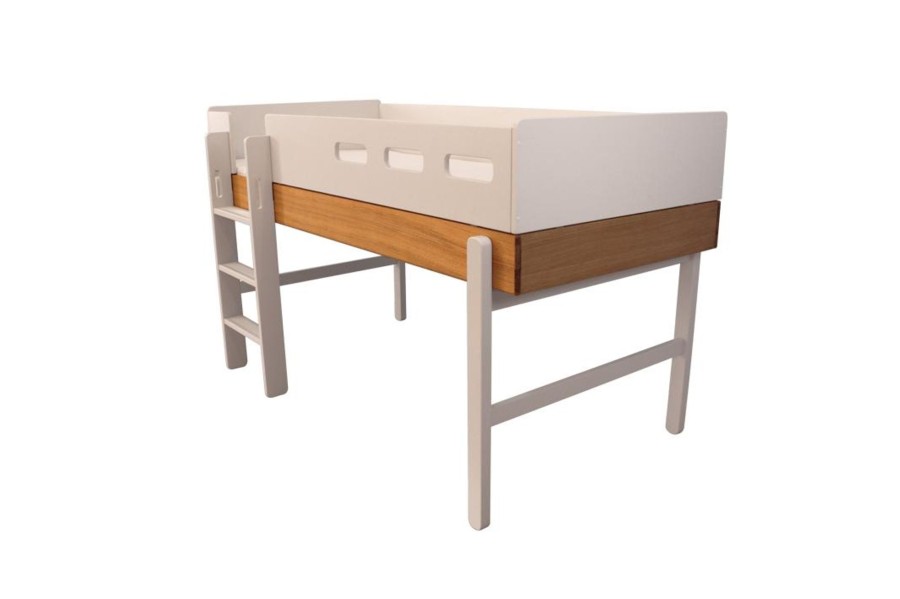 Best FLEXA Mid-High Bed With Straight Ladder Cream Oak/Cream